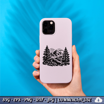 Mountain Forest Scene SVG | Pine Trees Mountain Landscape SVG | Wilderness Nature Clipart Cut File | Commercial Use Instant Download