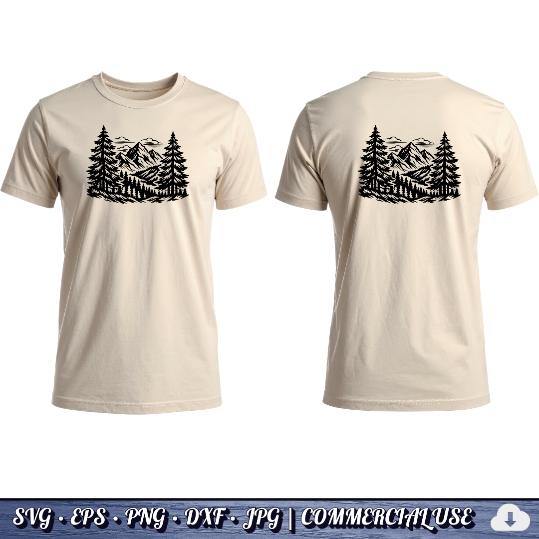 Mountain Forest Scene SVG | Pine Trees Mountain Landscape SVG | Wilderness Nature Clipart Cut File | Commercial Use Instant Download