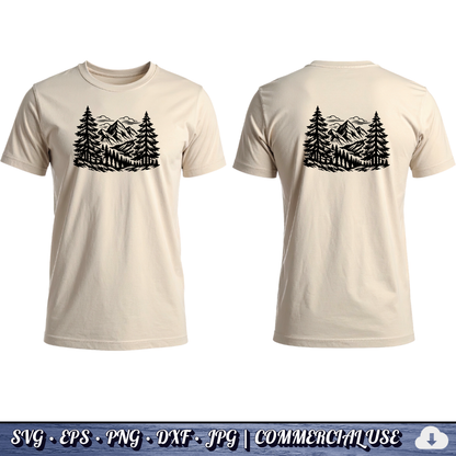 Mountain Forest Scene SVG | Pine Trees Mountain Landscape SVG | Wilderness Nature Clipart Cut File | Commercial Use Instant Download