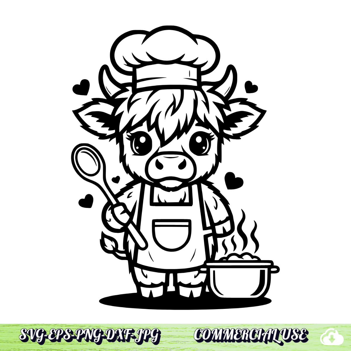 Highland Cow Chef SVG .