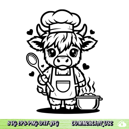 Highland Cow Chef SVG .