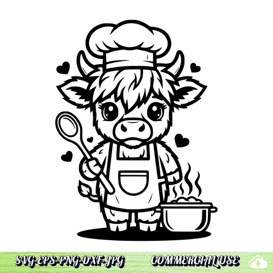 Highland Cow Chef SVG .