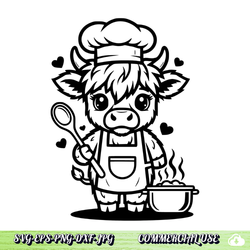 Highland Cow Chef SVG .