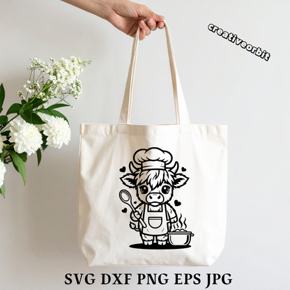 Highland Cow Chef SVG .