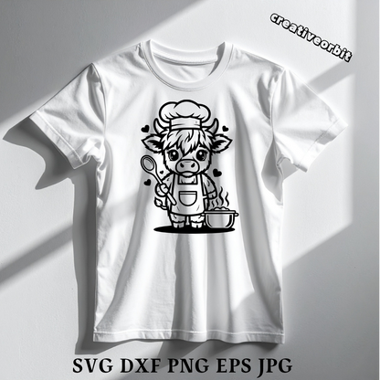 Highland Cow Chef SVG .