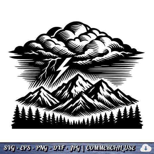 Storm Mountain SVG | Nature Landscape Cut File for Cricut Silhouette PNG EPS DXF Commercial Use