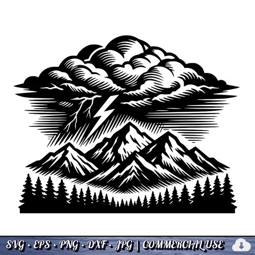 Storm Mountain SVG | Nature Landscape Cut File for Cricut Silhouette PNG EPS DXF Commercial Use