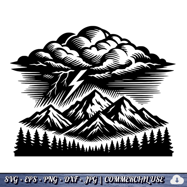 Storm Mountain SVG | Nature Landscape Cut File for Cricut Silhouette PNG EPS DXF Commercial Use