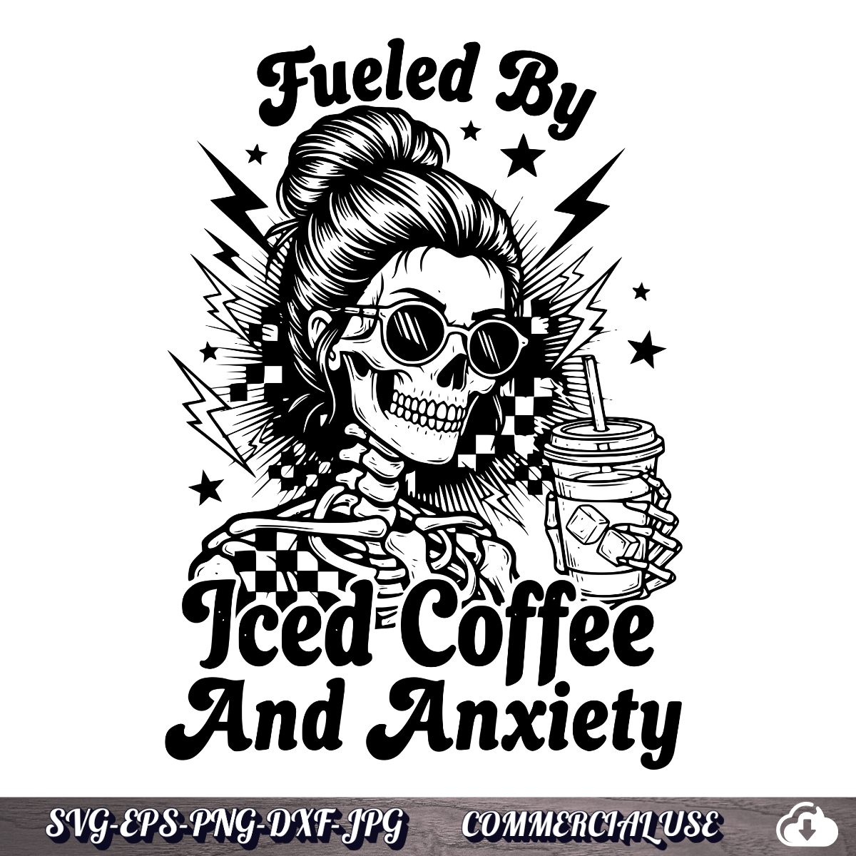Funny Anxiety SVG – Iced Coffee Skeleton Design