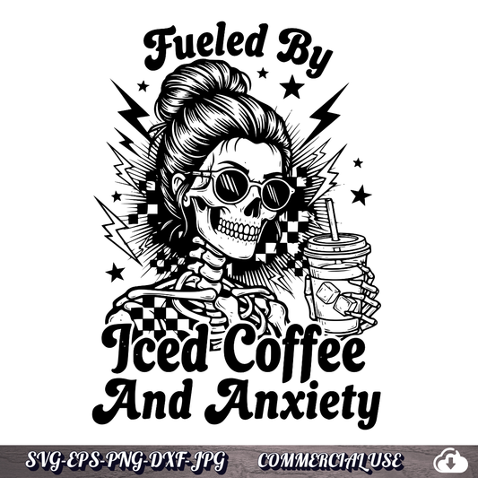 Funny Anxiety SVG – Iced Coffee Skeleton Design