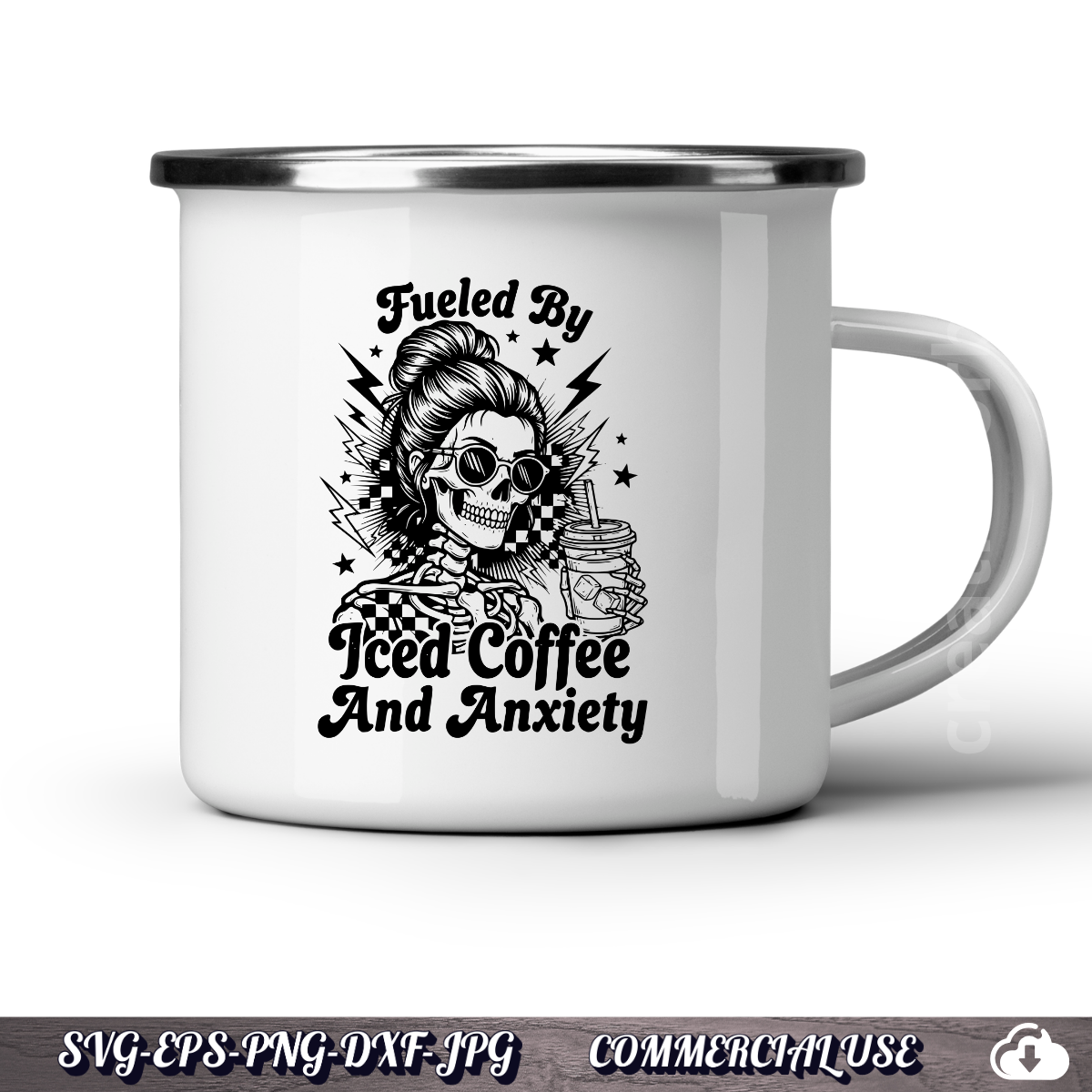 Funny Anxiety SVG – Iced Coffee Skeleton Design