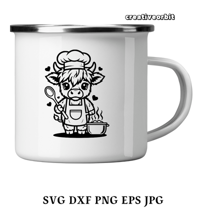 Highland Cow Chef SVG .