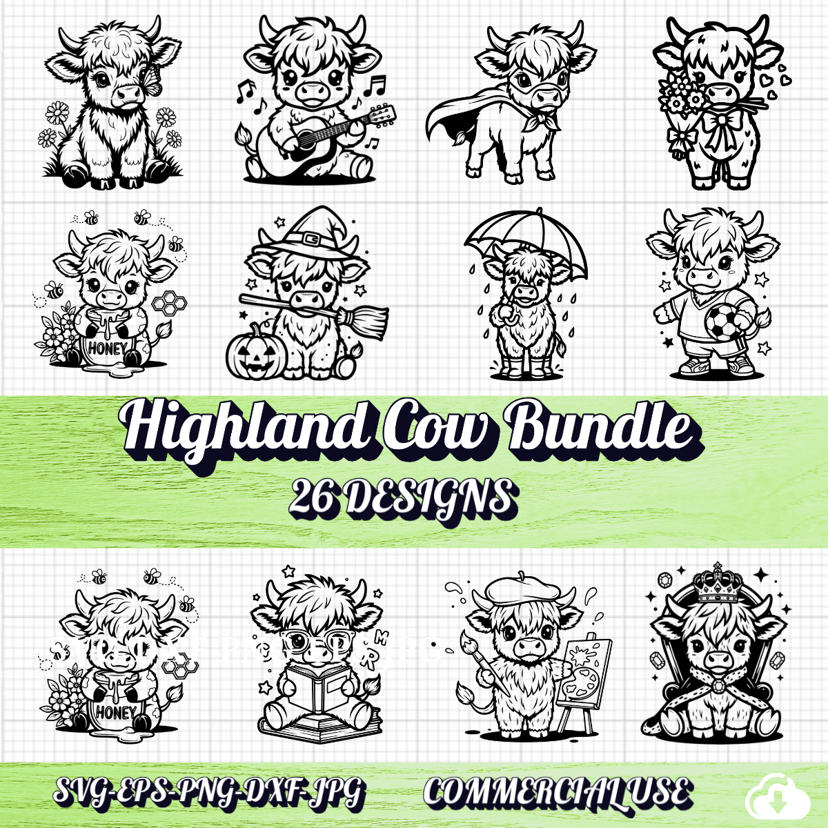 Highland Cow SVG Bundle 26 Designs.