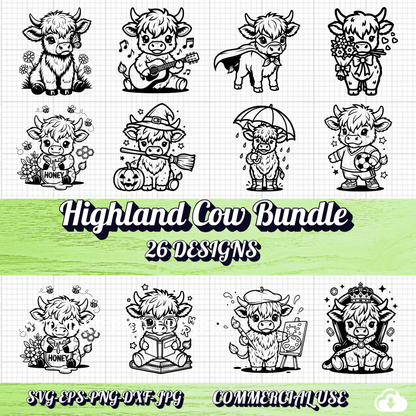 Highland Cow SVG Bundle 26 Designs.