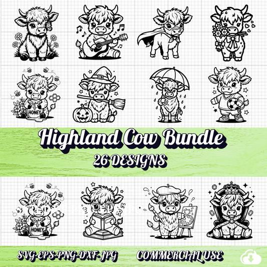 Highland Cow SVG Bundle 26 Designs.