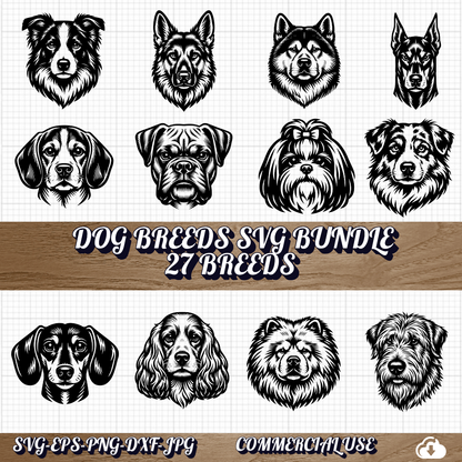 Dog Breeds SVG Bundle | 27 Breeds | Laser Cut & Cricut Ready | Commercial Use