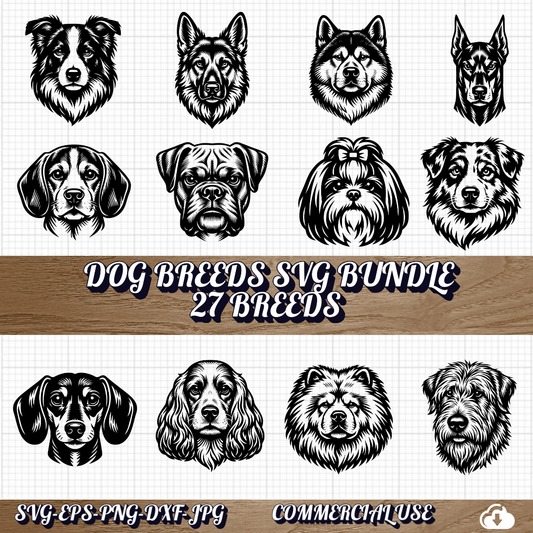 Dog Breeds SVG Bundle | 27 Breeds | Laser Cut & Cricut Ready | Commercial Use