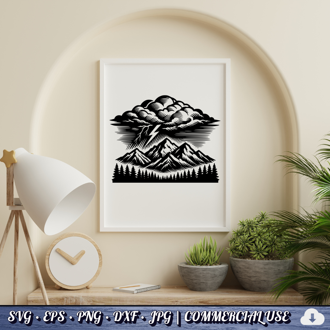 Storm Mountain SVG | Nature Landscape Cut File for Cricut Silhouette PNG EPS DXF Commercial Use