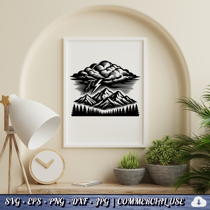 Storm Mountain SVG | Nature Landscape Cut File for Cricut Silhouette PNG EPS DXF Commercial Use