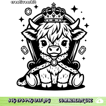Cow King SVG – Cute Highland Cow Crown Design