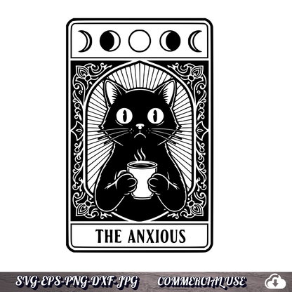 Anxious Cat Tarot SVG | Funny Black Cat Coffee Design
