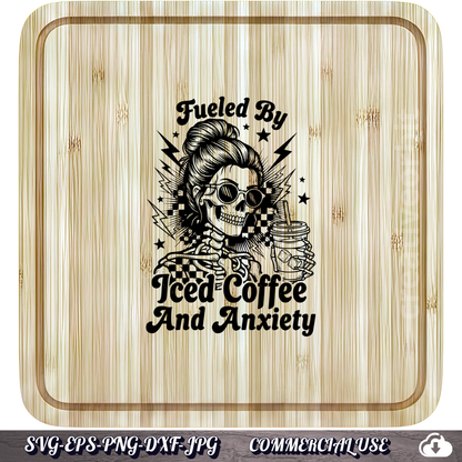 Funny Anxiety SVG – Iced Coffee Skeleton Design