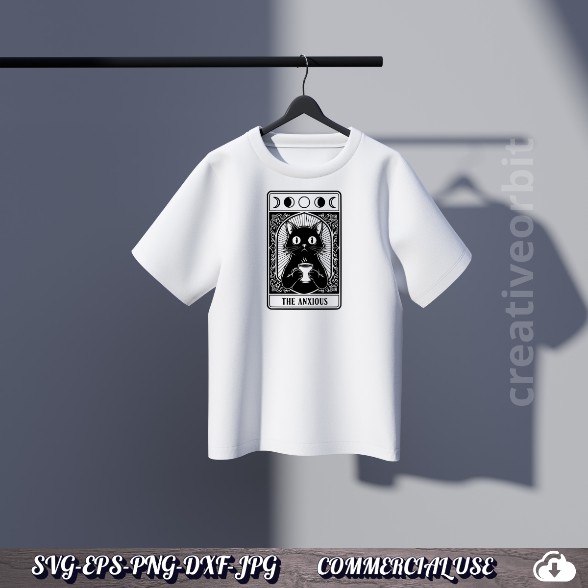 Anxious Cat Tarot SVG | Funny Black Cat Coffee Design