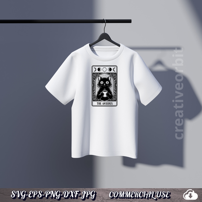 Anxious Cat Tarot SVG | Funny Black Cat Coffee Design