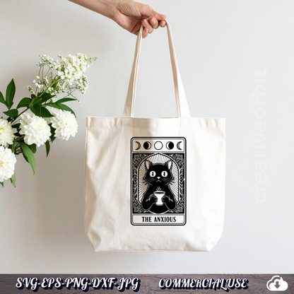 Anxious Cat Tarot SVG | Funny Black Cat Coffee Design