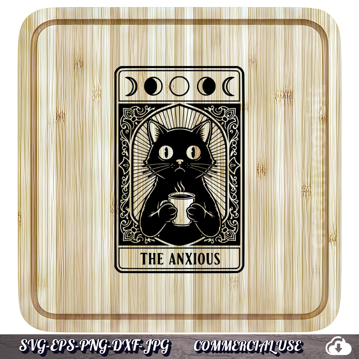 Anxious Cat Tarot SVG | Funny Black Cat Coffee Design