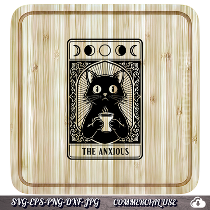 Anxious Cat Tarot SVG | Funny Black Cat Coffee Design