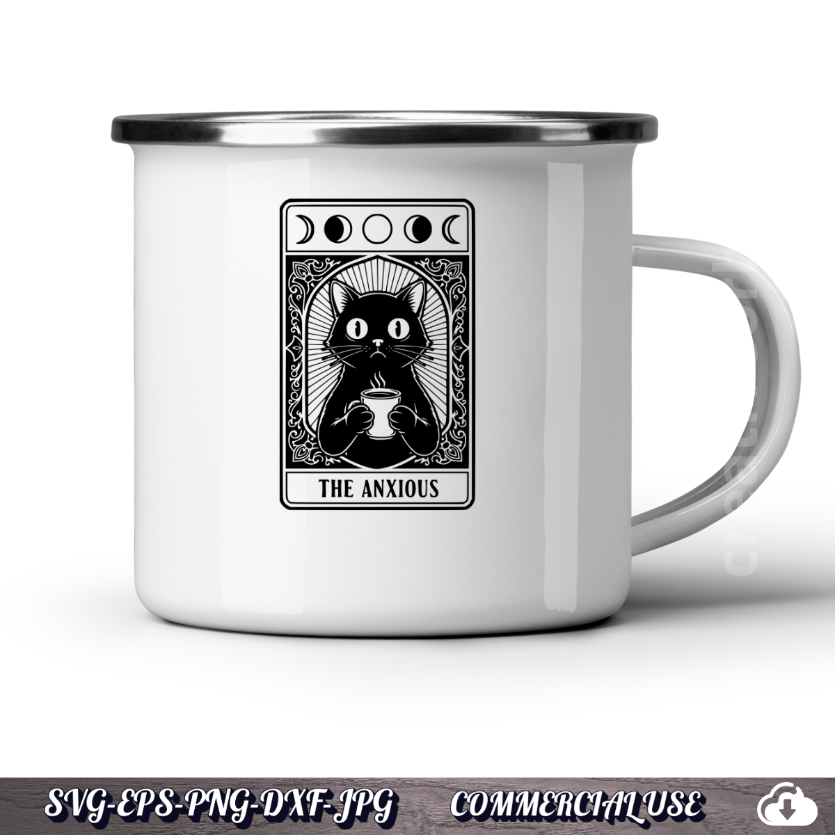 Anxious Cat Tarot SVG | Funny Black Cat Coffee Design