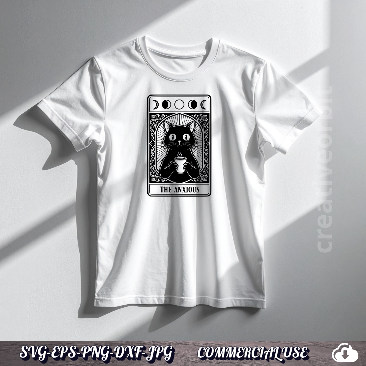 Anxious Cat Tarot SVG | Funny Black Cat Coffee Design