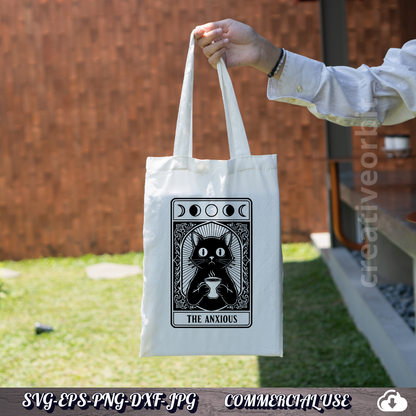 Anxious Cat Tarot SVG | Funny Black Cat Coffee Design