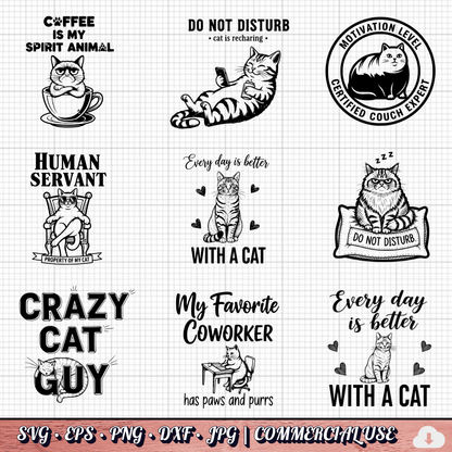 Cat Lovers SVG Bundle | 31 Funny Cat SVG PNG DXF | Commercial Use