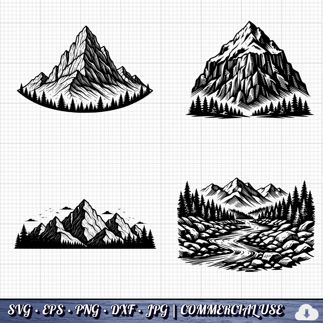 Mountain SVG Bundle | 25 Outdoor Adventure Designs PNG DXF | Commercial Use