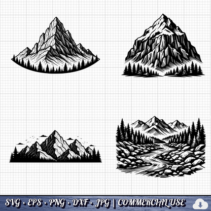 Mountain SVG Bundle | 25 Outdoor Adventure Designs PNG DXF | Commercial Use