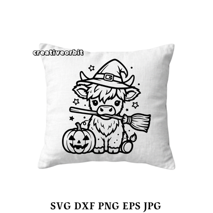 Highland Cow Halloween SVG | Cute Witch Cow | Cricut File