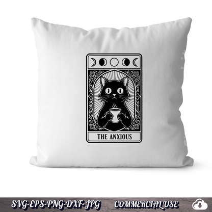 Anxious Cat Tarot SVG | Funny Black Cat Coffee Design
