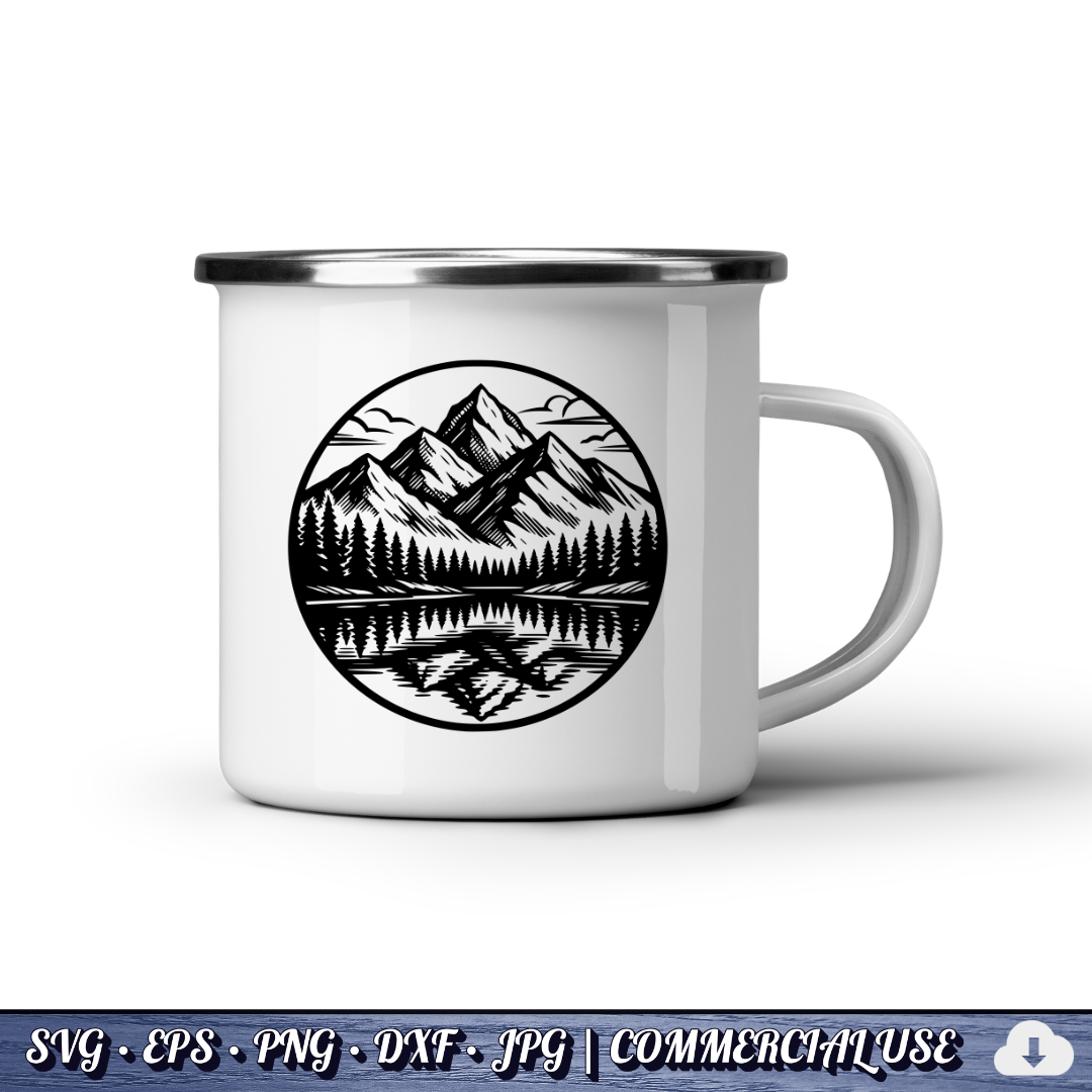 Mountain Lake Reflection SVG Bundle | Wilderness Circle Clipart | Pine Trees Nature SVG Cut File | Commercial Use