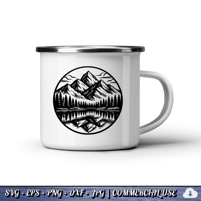 Mountain Lake Reflection SVG Bundle | Wilderness Circle Clipart | Pine Trees Nature SVG Cut File | Commercial Use