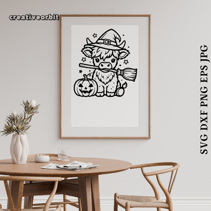 Highland Cow Halloween SVG | Cute Witch Cow | Cricut File