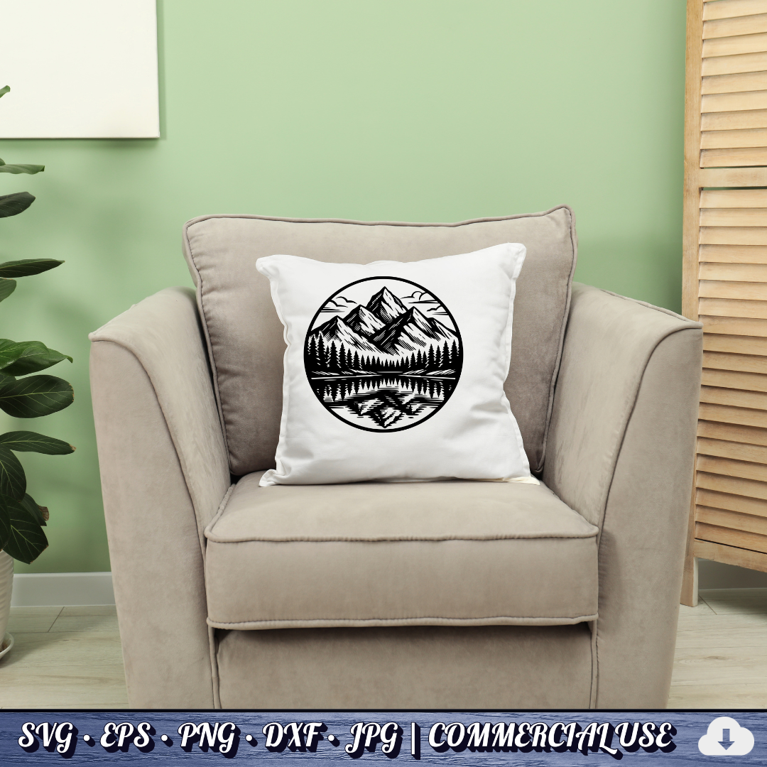 Mountain Lake Reflection SVG Bundle | Wilderness Circle Clipart | Pine Trees Nature SVG Cut File | Commercial Use