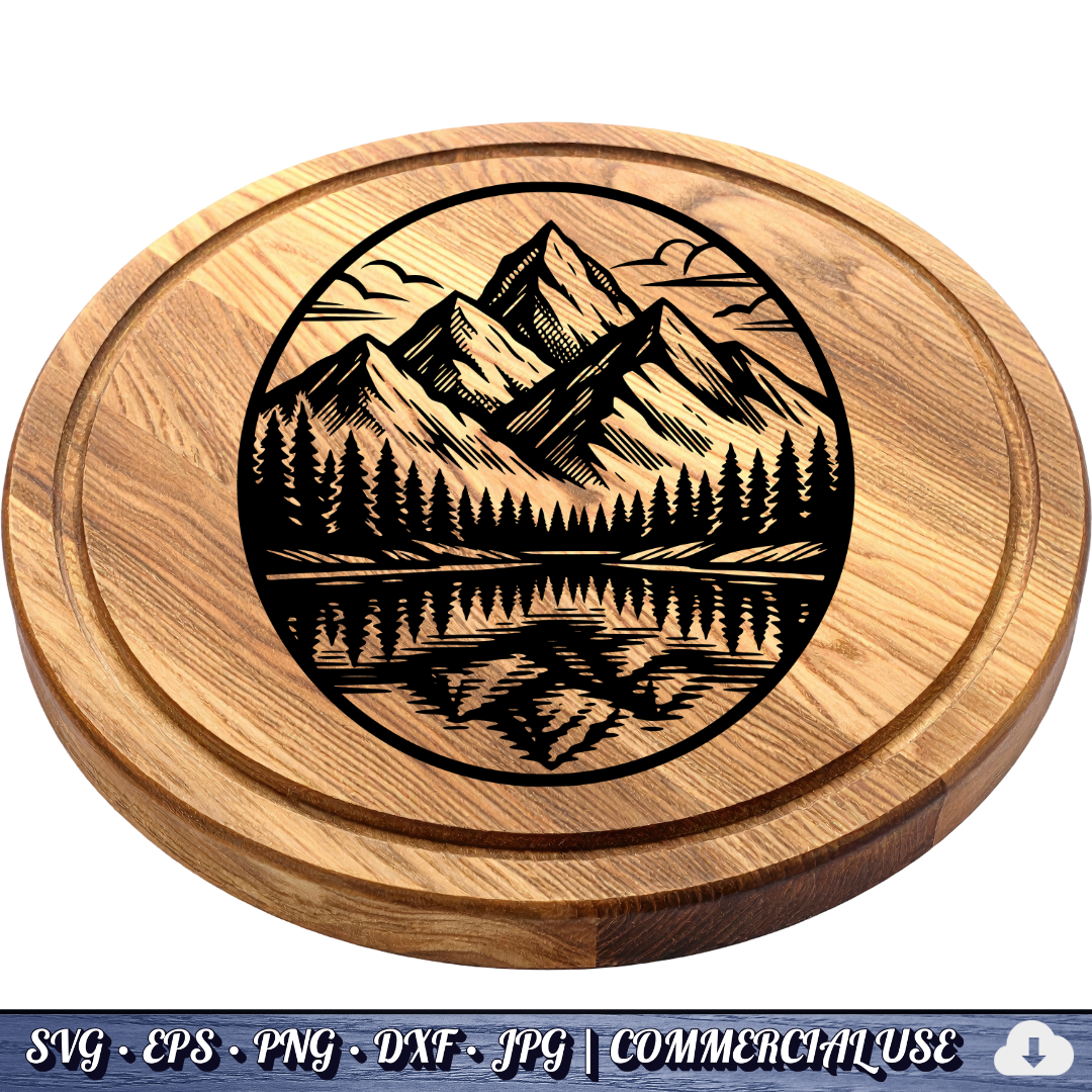 Mountain Lake Reflection SVG Bundle | Wilderness Circle Clipart | Pine Trees Nature SVG Cut File | Commercial Use
