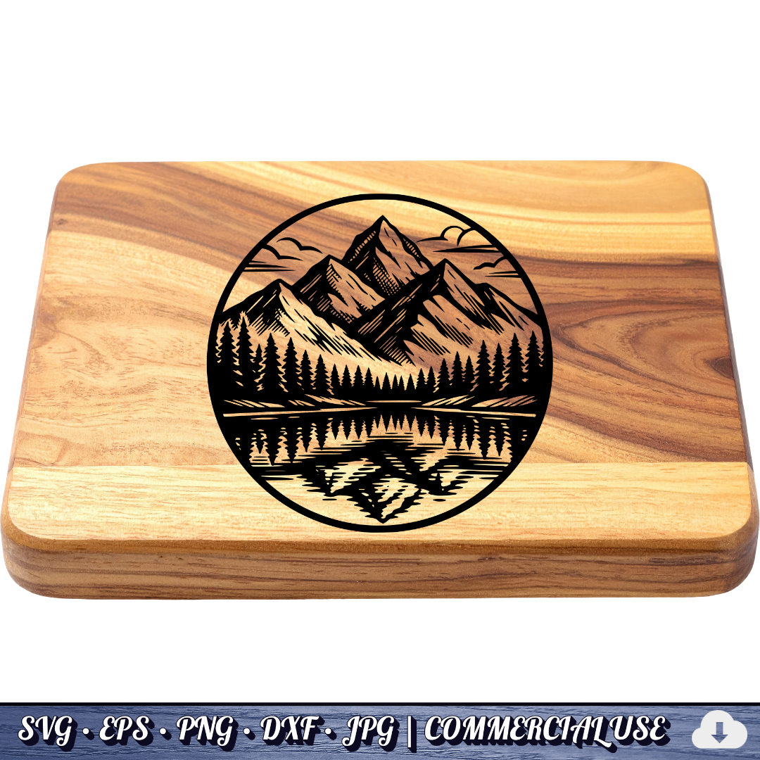 Mountain Lake Reflection SVG Bundle | Wilderness Circle Clipart | Pine Trees Nature SVG Cut File | Commercial Use
