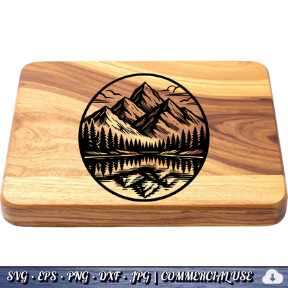 Mountain Lake Reflection SVG Bundle | Wilderness Circle Clipart | Pine Trees Nature SVG Cut File | Commercial Use