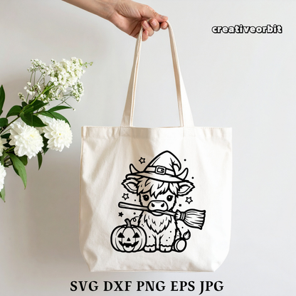 Highland Cow Halloween SVG | Cute Witch Cow | Cricut File