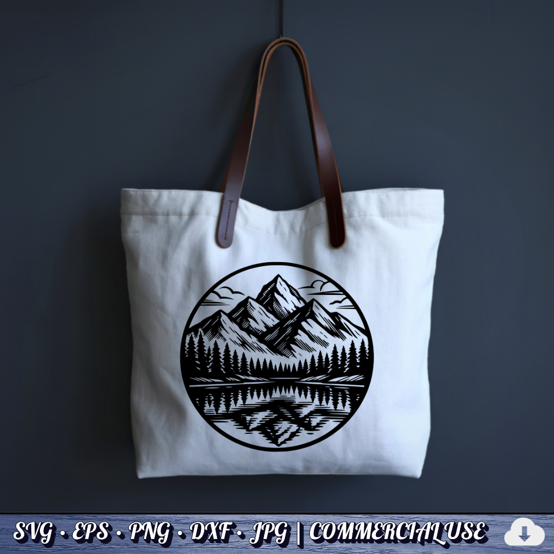 Mountain Lake Reflection SVG Bundle | Wilderness Circle Clipart | Pine Trees Nature SVG Cut File | Commercial Use