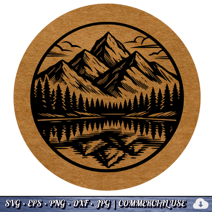 Mountain Lake Reflection SVG Bundle | Wilderness Circle Clipart | Pine Trees Nature SVG Cut File | Commercial Use