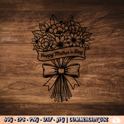 Happy Mother's Day SVG | Flower Bouquet Bow SVG PNG DXF | Commercial Use